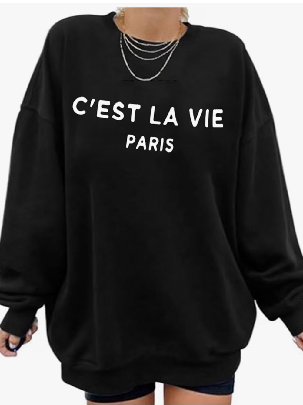 Zoya Black Graphic 'C'EST LA VIE PARIS' Oversized Sweatshirt